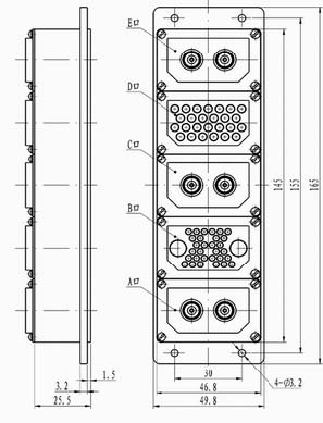 Type J16G6 rectangular connectors Connectors Product Outline Dimensions