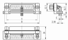 J18 connectors with right angle and fission bracket for PCB Connectors Product Outline Dimensions