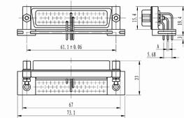 J18 connectors with right angle and fission bracket for PCB Connectors Product Outline Dimensions