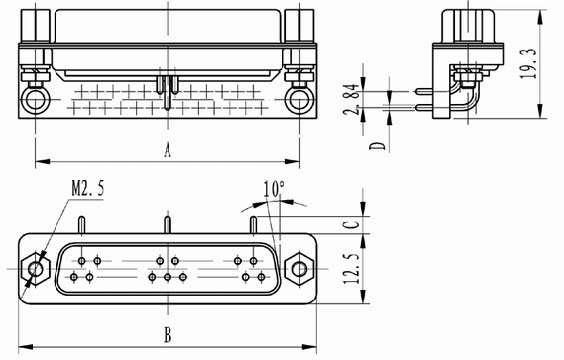 J18 connectors with right angle and whole bracket for PCB Connectors Product Outline Dimensions