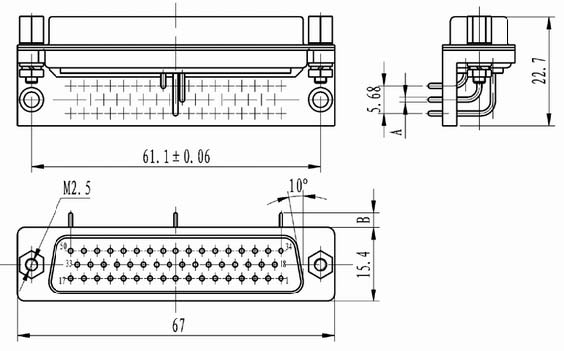 J18 connectors with right angle and whole bracket for PCB Connectors Product Outline Dimensions