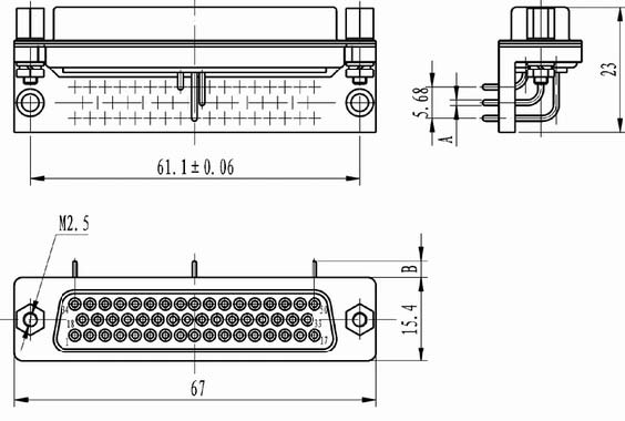 J18 connectors with right angle and whole bracket for PCB Connectors Product Outline Dimensions