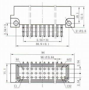 CD96 series Connectors Product Outline Dimensions