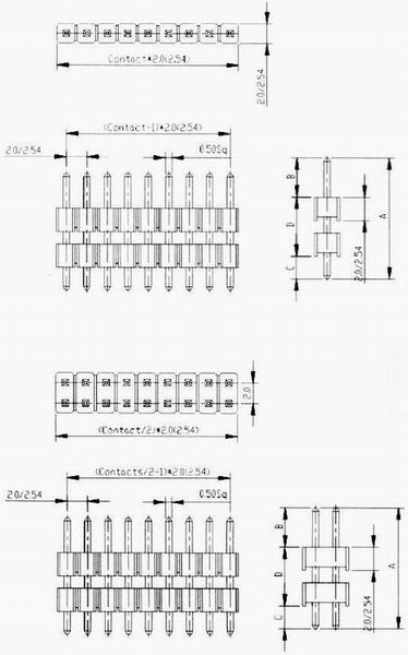 Male header dip straight type Connectors Product Outline Dimensions