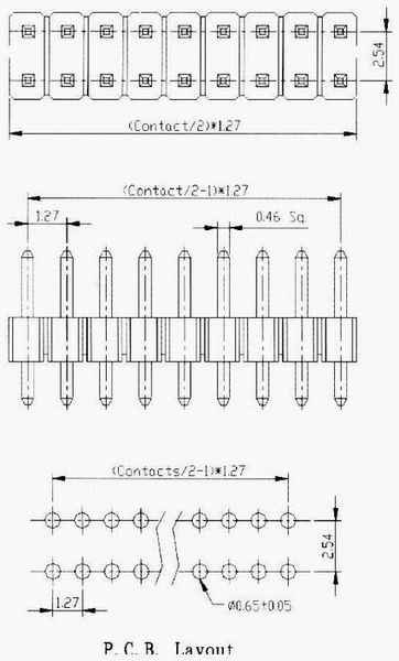 Male header dip straight type Connectors Product Outline Dimensions