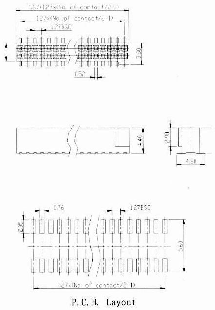 Female header box smt type Connectors Product Outline Dimensions