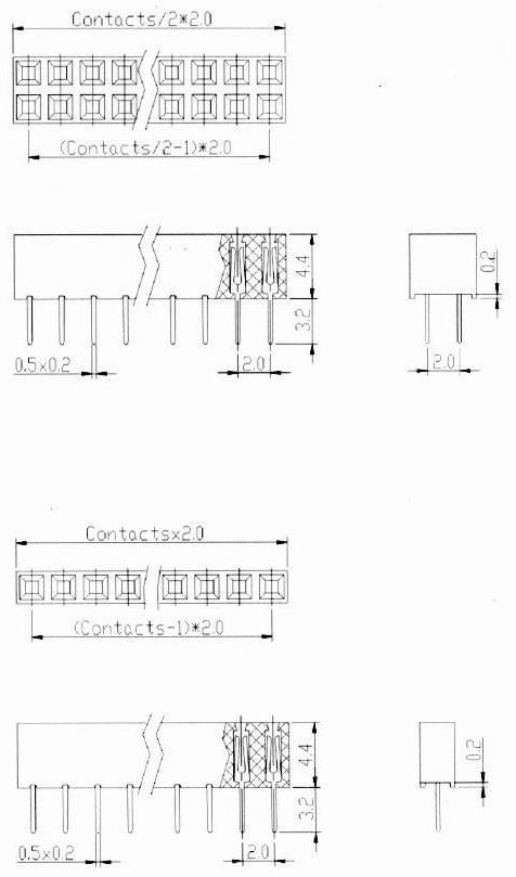 Female header profile 4.40mm dip type Connectors Product Outline Dimensions