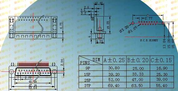 DR13.84-P harpoon locked type  Connectors Product Outline Dimensions