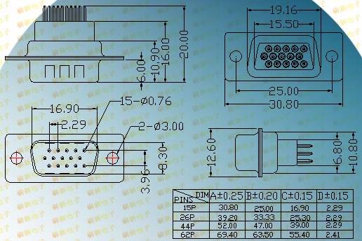 HDP-P high plastic type  Connectors Product Outline Dimensions