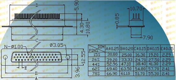 HDP62/78S  Connectors Product Outline Dimensions