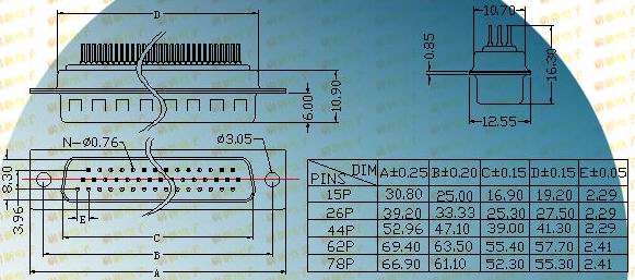 HDP62/78P  Connectors Product Outline Dimensions