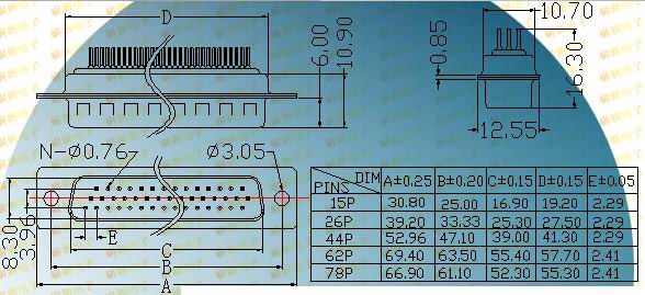 HDP-P board inserting type  Connectors Product Outline Dimensions