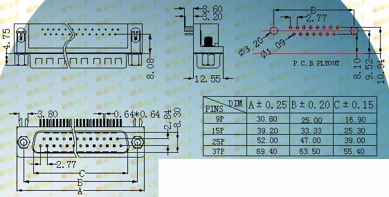 DR male plug 7.2 series products  Connectors Product Outline Dimensions