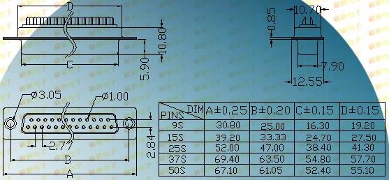 DB simple female socket  Connectors Product Outline Dimensions