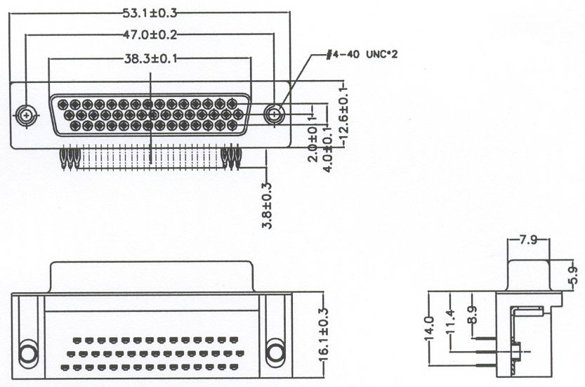 HDR44 Connectors Product Outline Dimensions