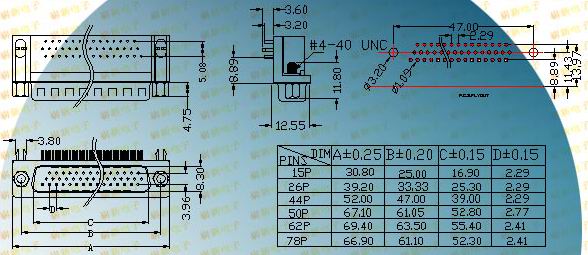 HDR male socket 8.89 series products  Connectors Product Outline Dimensions