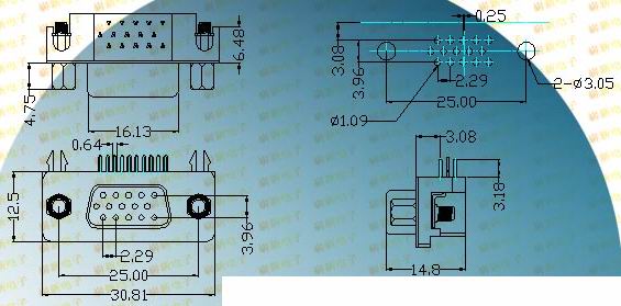 HDR3.08 female socket series products  Connectors Product Outline Dimensions