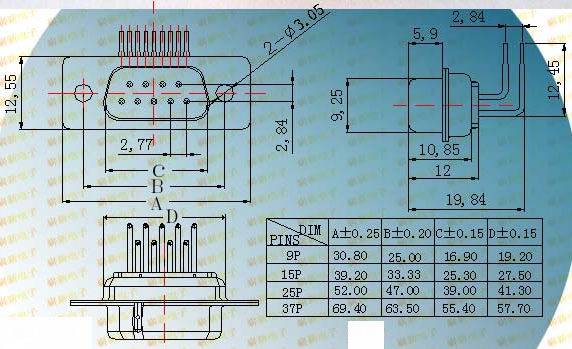 DP 90 male plug  Connectors Product Outline Dimensions