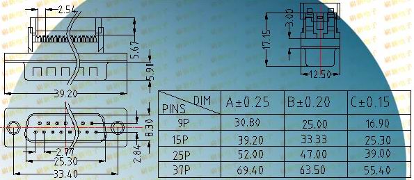 DIDC male plug  Connectors Product Outline Dimensions
