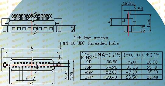 DB front nut riveted male plug  Connectors Product Outline Dimensions