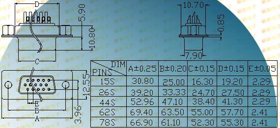 HDD-S nut riveted on rear shell  Connectors Product Outline Dimensions