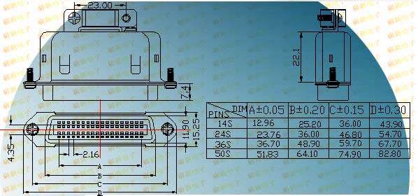 57 big iron shell typed female socket  Connectors Product Outline Dimensions