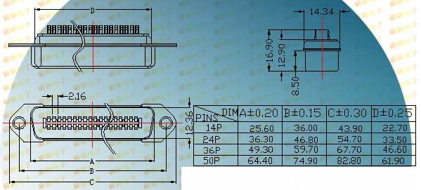 57 plug board typed male plug  Connectors Product Outline Dimensions