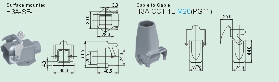 HA-003-M     HA-003-F Connectors Product Outline Dimensions