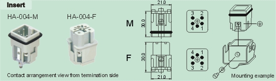 HA-004-M     HA-004-F Connectors Product Outline Dimensions