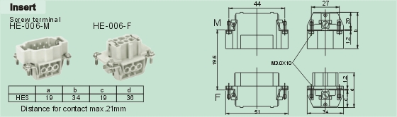 HE-006-M     HE-006-F Connectors Product Outline Dimensions