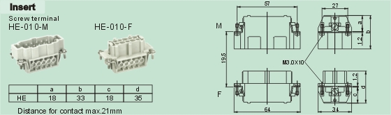 HE-010-M    HE-010-F Connectors Product Outline Dimensions