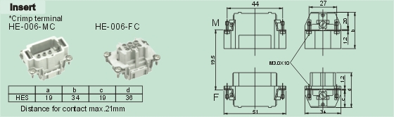 HE-006-MC    HE-006-FC Connectors Product Outline Dimensions