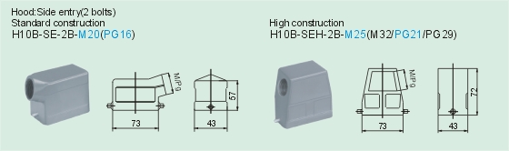 HE-010-MS     HE-010-FS Connectors Product Outline Dimensions