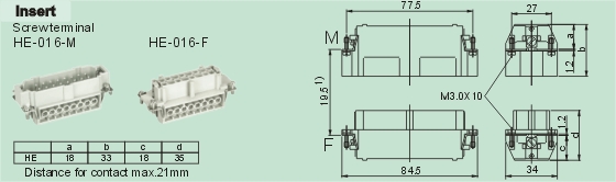 HE-016-M     HE-016-F Connectors Product Outline Dimensions