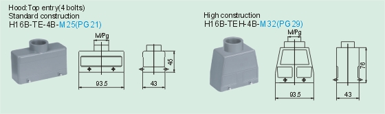 HE-016-M     HE-016-F Connectors Product Outline Dimensions