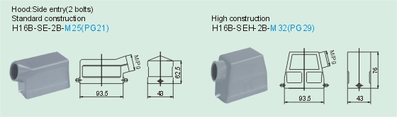 HE-016-M     HE-016-F Connectors Product Outline Dimensions