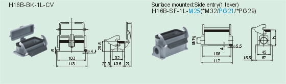HE-016-M     HE-016-F Connectors Product Outline Dimensions