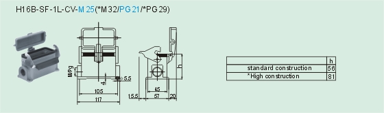 HE-016-M     HE-016-F Connectors Product Outline Dimensions