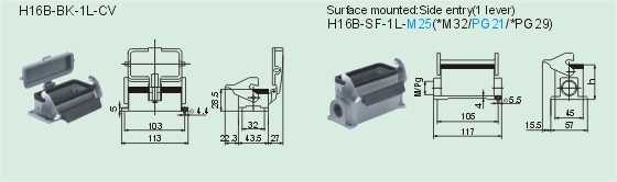 HE-016-MS     HE-016-FS Connectors Product Outline Dimensions