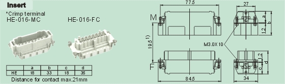 HE-016-MC    HE-016-FC Connectors Product Outline Dimensions