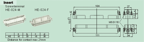 HE-024-M     HE-024-F Connectors Product Outline Dimensions