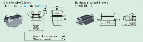 HE-016-MC    HE-016-FC Connectors Product Outline Dimensions