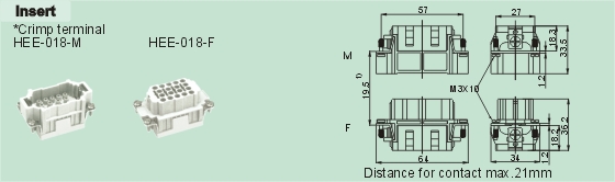 HEE-018-M     HEE-018-F Connectors Product Outline Dimensions