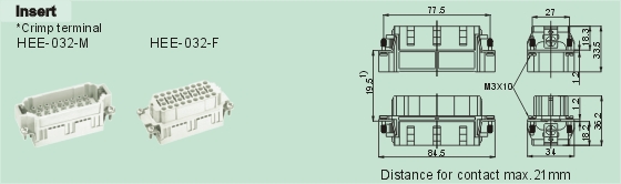 HEE-032-M     HEE-032-F Connectors Product Outline Dimensions