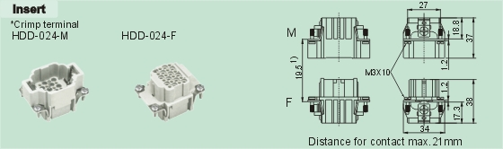 HDD-024-M     HDD-024-F Connectors Product Outline Dimensions