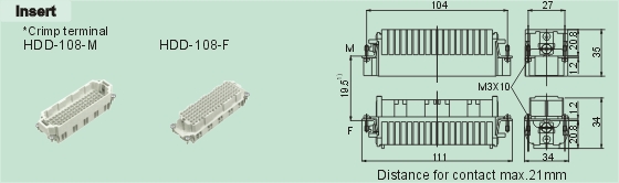 HDD-108-M     HDD-108-F Connectors Product Outline Dimensions