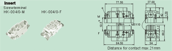 HK-004/0-M     HK-004/0-F Connectors Product Outline Dimensions