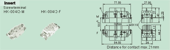 HK-004/2-M     HK-004/2-F Connectors Product Outline Dimensions