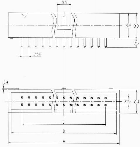 Box header connector type Connectors Product Outline Dimensions