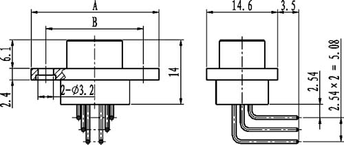 J29A type W of common right angle contact for PCB Connectors Outline Dimensions of Plug